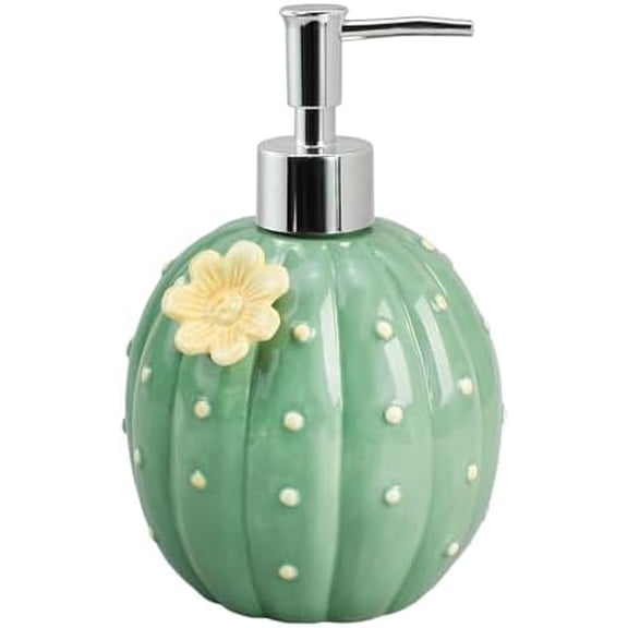 Ceramic Green Cactus Shaped Soap Dispenser with Plastic Pump, Liquid Body Lotion Soap Bottle, Hand Soap Dispenser for Bathroom Kitchen Countertop