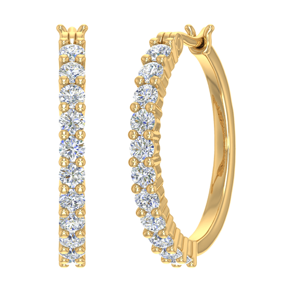 1 Carat Prong Set Round Diamond Hoop Earrings in 14K Yellow Gold