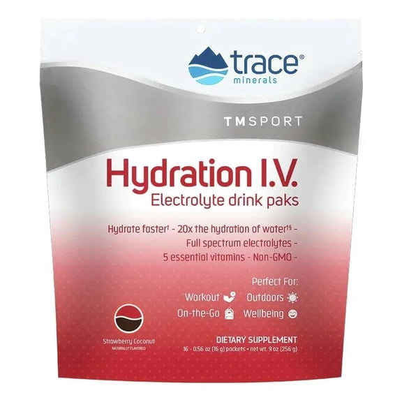 TRACE MINERALS | Hydration I.V. Electrolyte Drink Paks - Fresa y coco