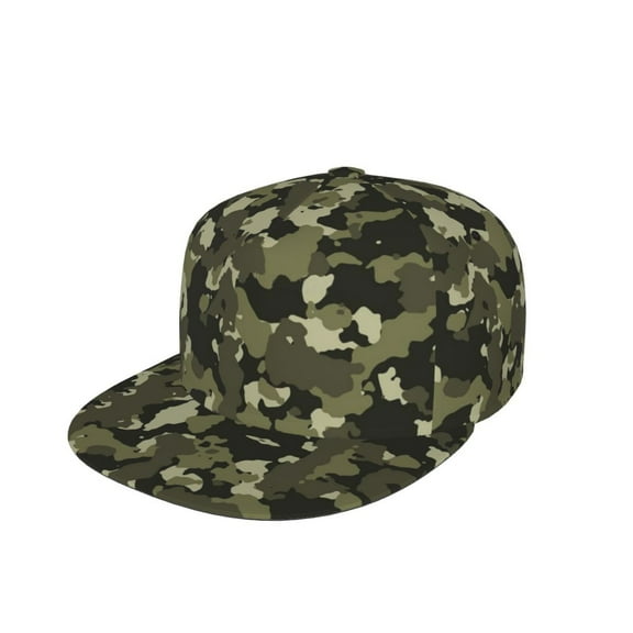 Camouflage Print Flat Brim Trucker Cap Adjustable Snapback Hat For Men Women