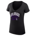 thumbnail image 2 of Women's G-III 4Her by Carl Banks Black Colorado Rockies Super-Slim Fit Lightweight Filigree Team V-Neck T-Shirt, 2 of 3