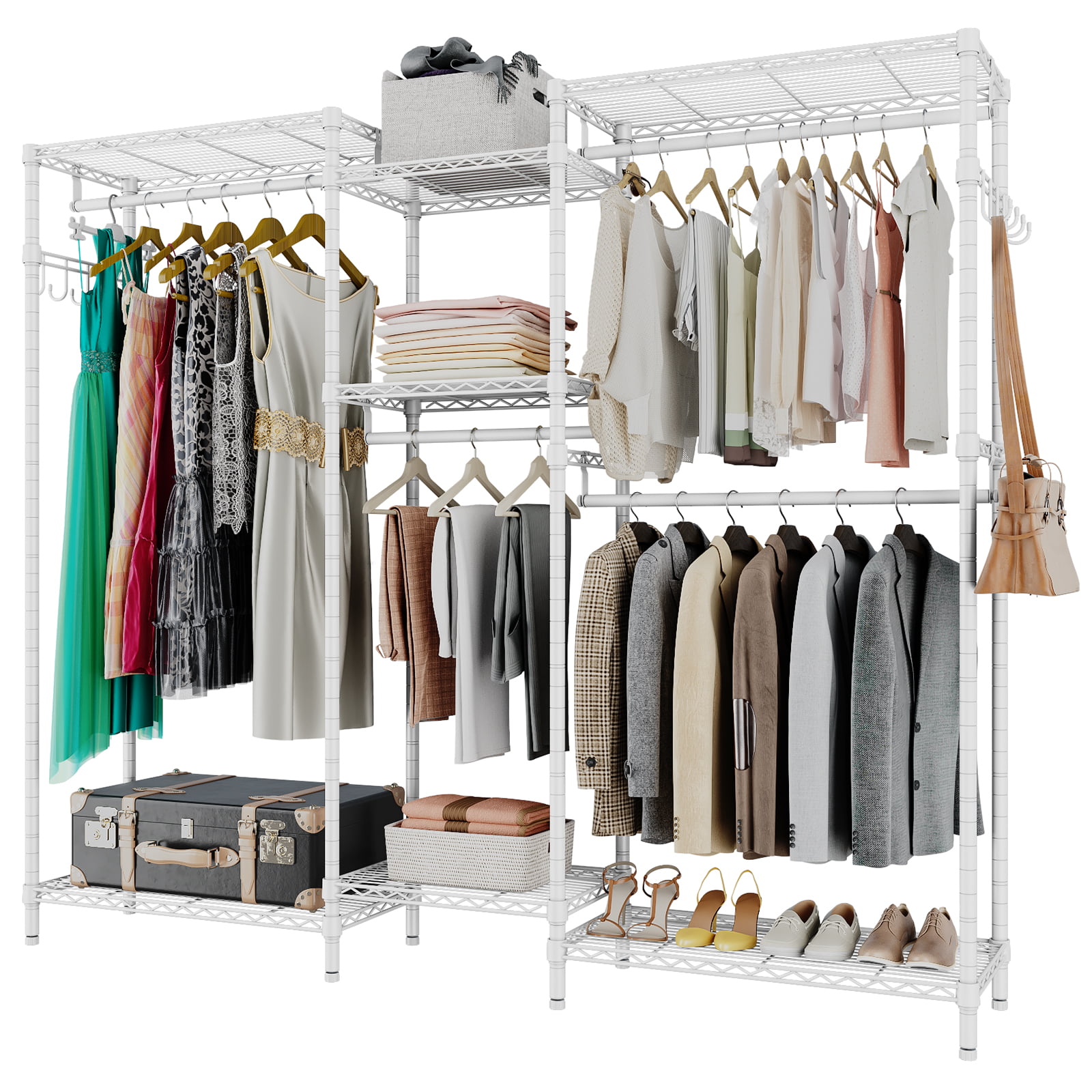 JustRoomy Handing Garment Clothes Rack, -Hold Up to 800 Lbs, White ...