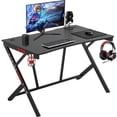 thumbnail image 2 of YRLLENSDAN Ergonomic Gaming Desk Table with Cable Management and Hooks, 45 Inch Large Gaming Computer Desk Table, PC Gamer Desk with R-Shaped Steel Leg, Black and Red, 2 of 9