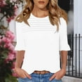 thumbnail image 6 of WMTBSRSW Pleated Tops for Women Ruffle 3/4 Sleeve Crewneck Basics Tees Casual Fashion Cute Shirts Business Work Tee Top, 6 of 7