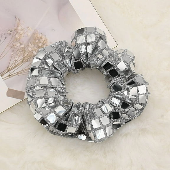 6 Pieces New Cross-Border Silver Scrunchies for Women, High-End Hair Ties for the Back of the Head, Fabric Hair Bands, Light Luxury Hair Accessories