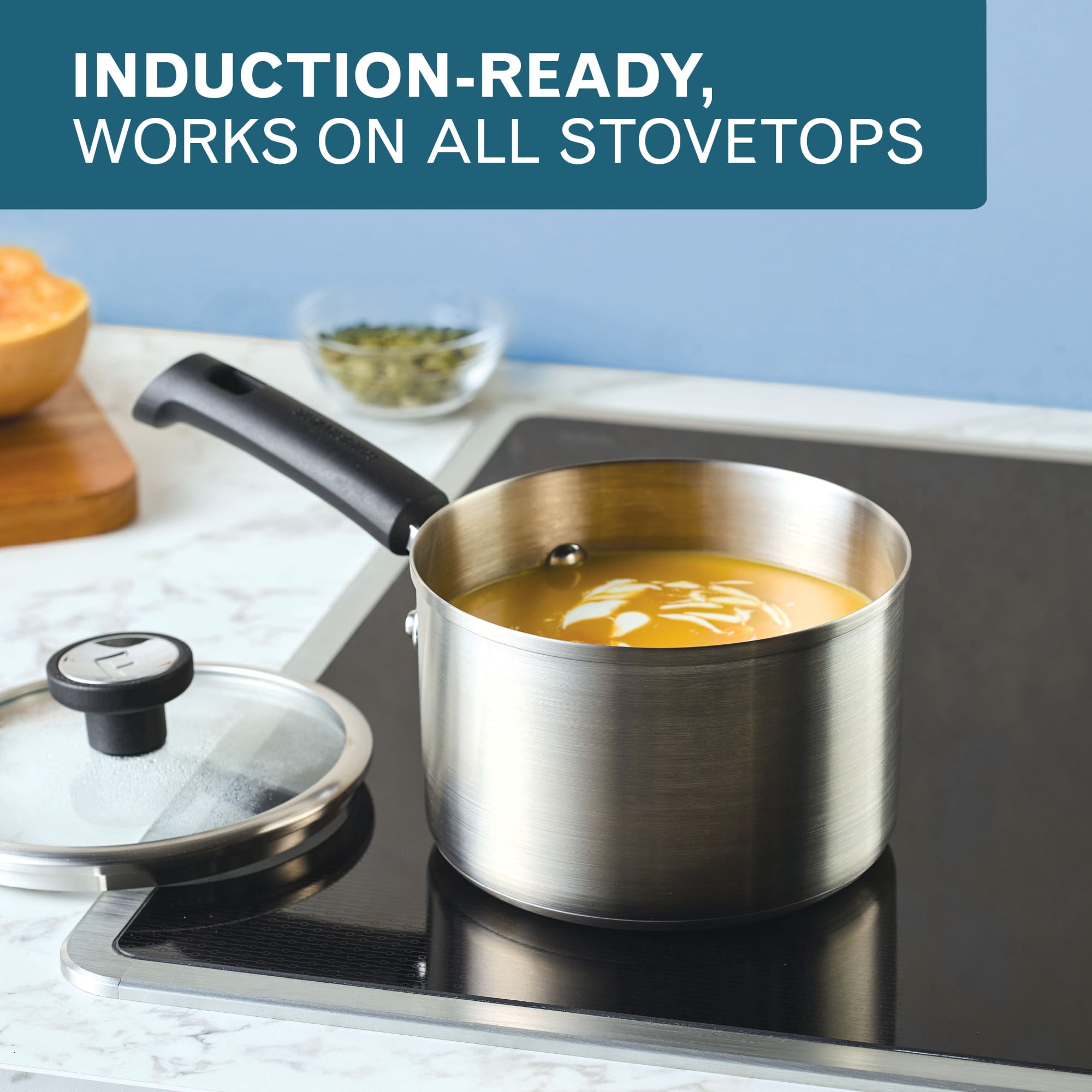 Farberware TrueCook Stainless Steel Induction Saucepan with Lid, 2-Quart, Silver