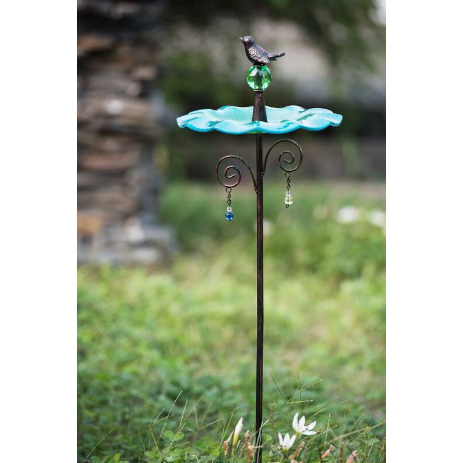 Glass Garden Stake Bird Feeder