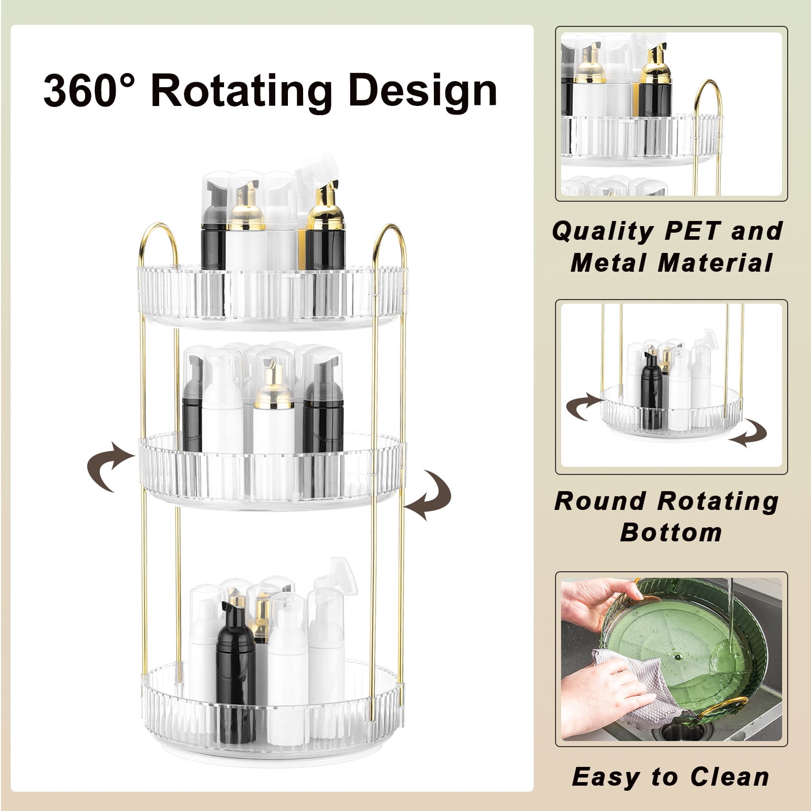 Unique Bargains 2 Layer Rotating Makeup Round Skincare Countertop Perfume Organizer Clear