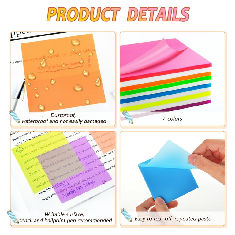 Paper Junkie 12 Pack Transparent Sticky Notes, Self-stick Pads, 3 Colors,  3x3 In, 600 Sheets : Target