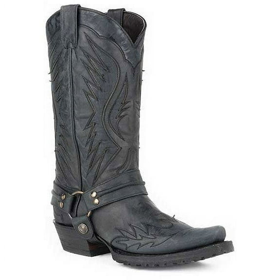 Men's Stetson Biker Outlaw Eagle Boots Square Rocker Toe Handcrafted Black