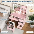 thumbnail image 3 of Vanity Desk with Mirror and LED Light, Vanity Desk with 4 Drawers, Power Outlet, Storage Stool, Storage Shelves & Hair Dryer Holder, Adjustable 3 Lighting Mode, Makeup Vanity Set for Bedroom, 3 of 6