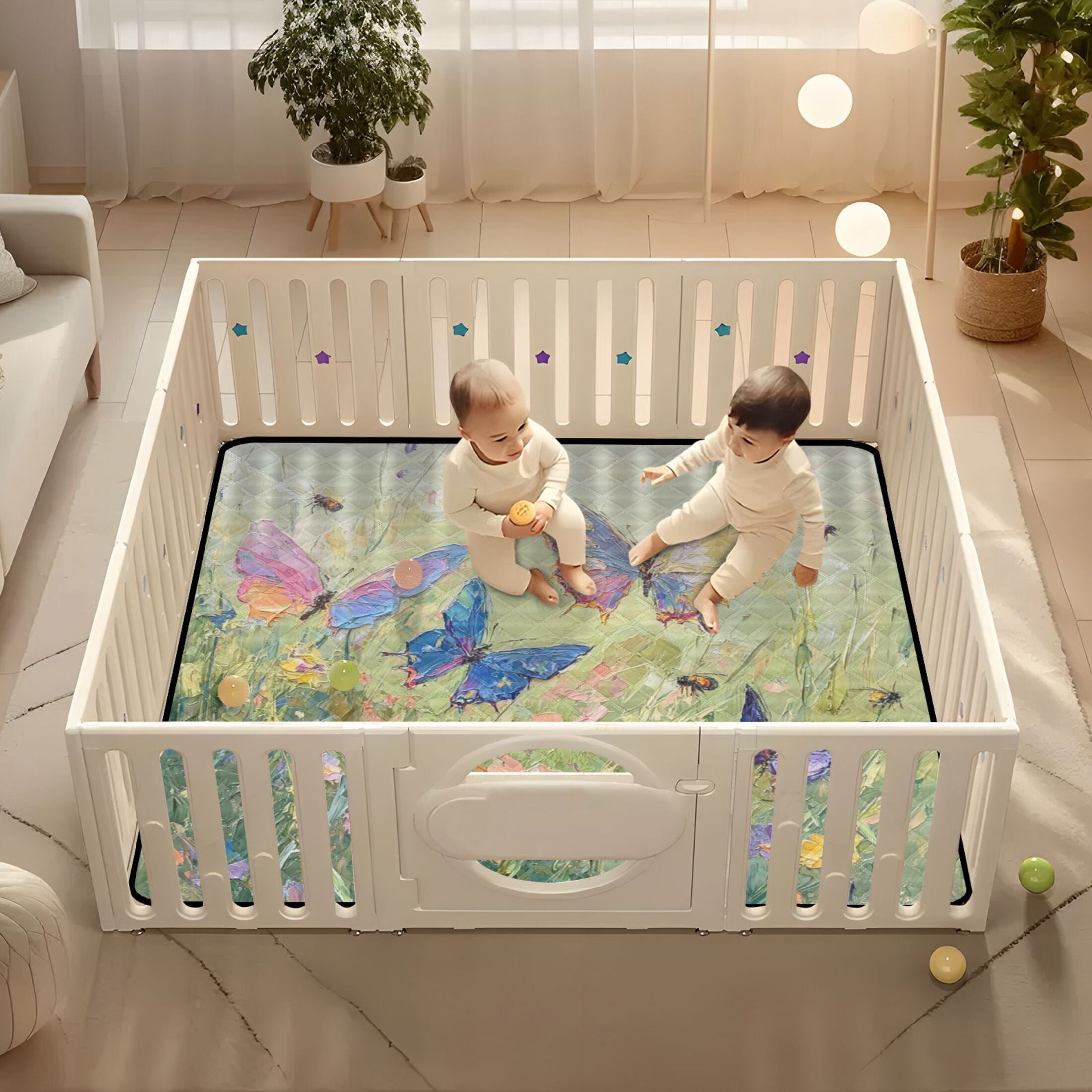 WOBOGO Colorful Butterfly Baby Playmats Extra Large Waterproof Rollable Activity Pads for Toddlers 50×50inch
