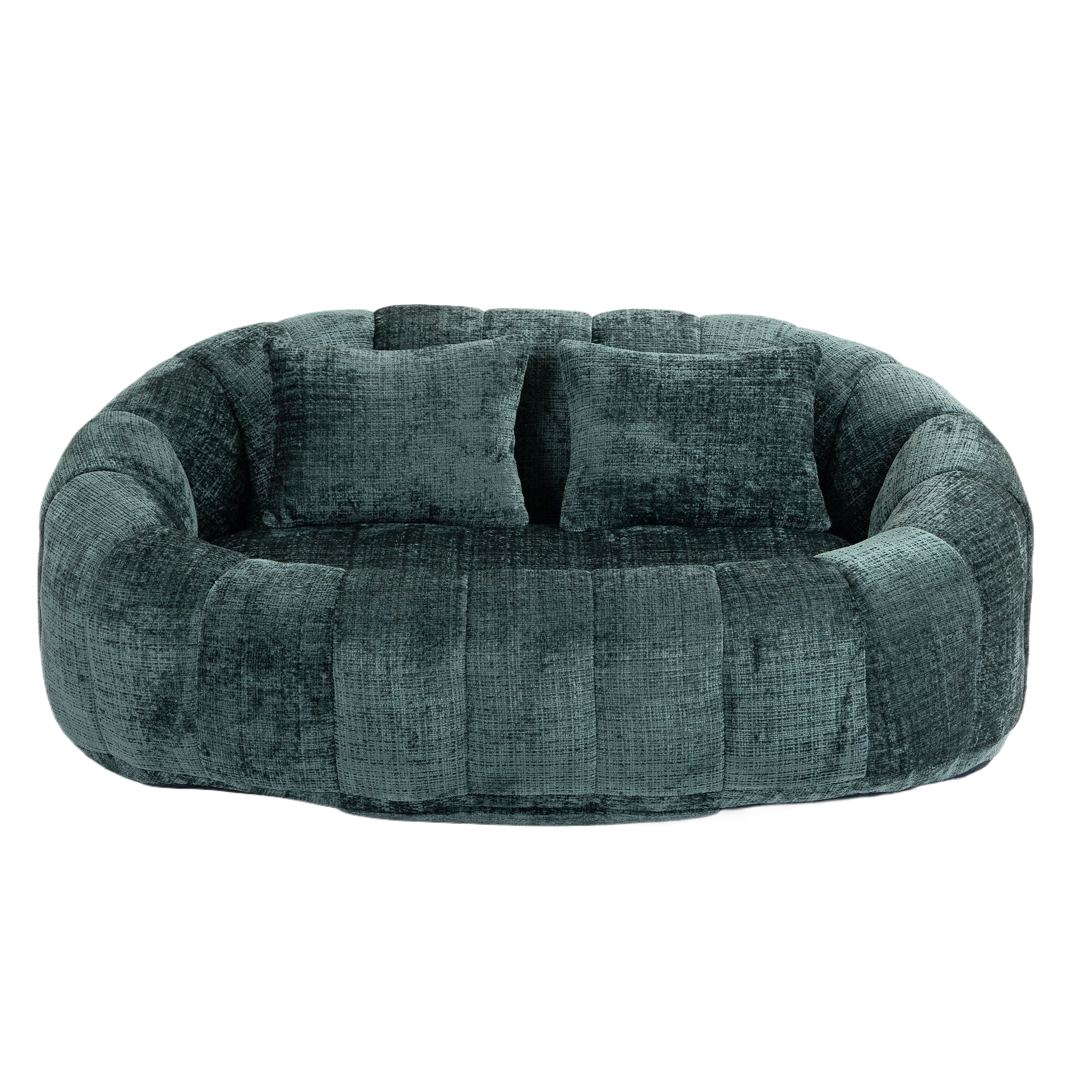 59''W Chenille Loveseat Sofa Small Couch Oversized Bean Bag Chair, Modern Lounge Loveseat Sofa with 2 Pillows,Bean Bag Couch Floor Lazy Sofa for Living Room Bedroom Apartment (Emerald)