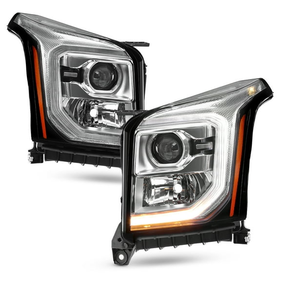 AKKON - Fits 2015-2020 GMC Yukon XL [Halogen Type] Projector Black Headlights Pair Driver Passenger w/ LED DRL Signal