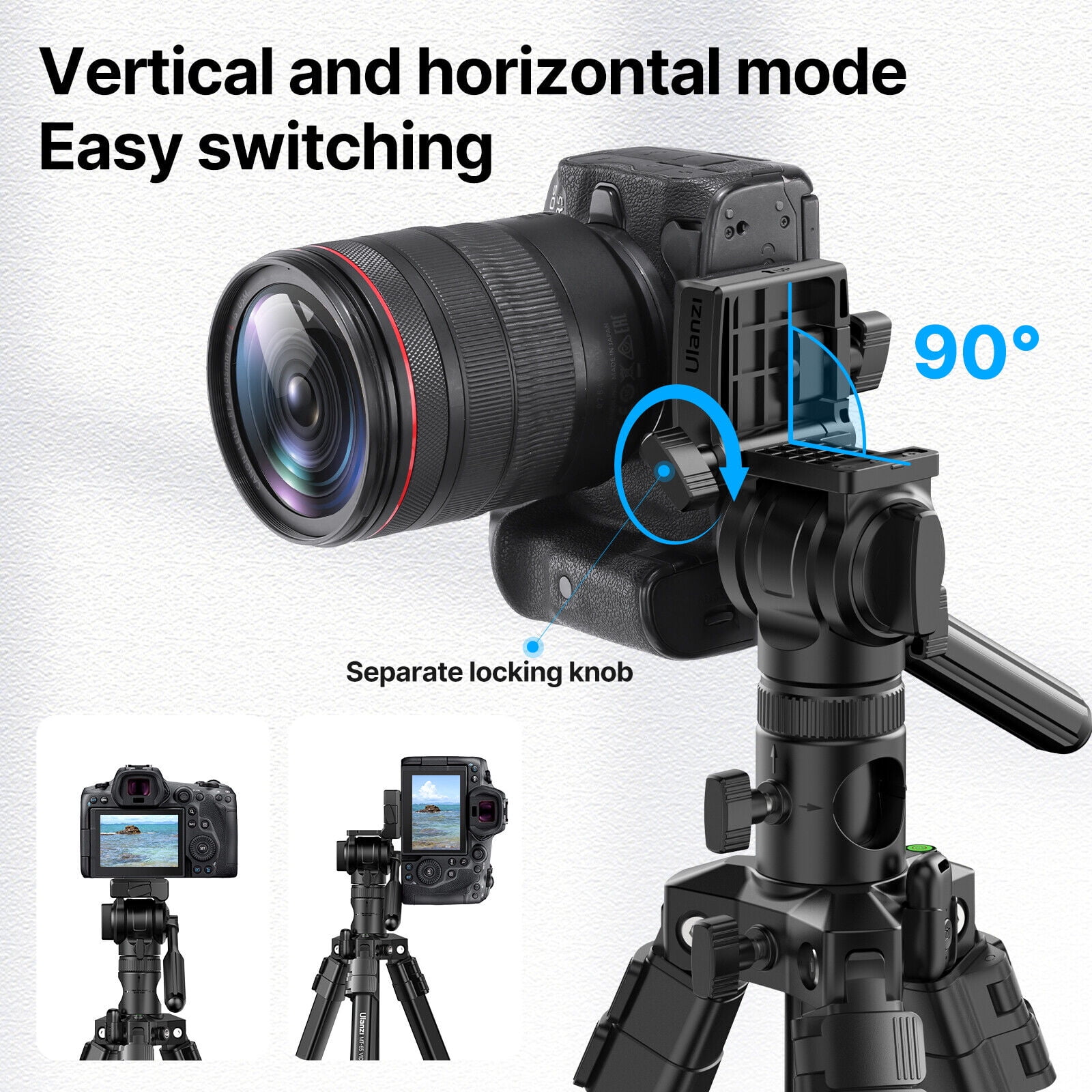 Ulanzi MT-65 Professional Horizontal Tripod Bluetooth Remote 69.3" Telescopic Aluminum Tripod with 360° Ball Head Phone Mount and Center Column Extension for DSLR Mirrorless Cameras and Smartphones