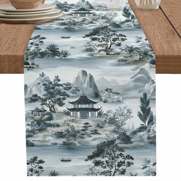 nqOlkjepod Vintage Garden Table Runner 60 Inches Long Farmhouse Dress Scarves, Modern Art Retro Mountain Lake Tree Dining Tablerunner for Coffee Table/Kitchen Island/Party Décor, 13" x 60"
