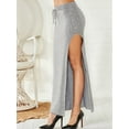 thumbnail image 2 of Women'S Midi Skirt Drawstring High Waist Slit Sweat Skirts Grey M, 2 of 7