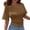 Brown, variant on Women Short Sleeve Ruched Cinched Waist Crop Tops Y2K Vintage Clean Fit Round Neck Tshirt Casual Going Out Summer Basic Tee