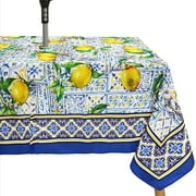 Waterproof Outdoor Tablecloth with Umbrella Hole for Rectangle Table 60x84inch Lemon Patio Table Cloth with Zipper