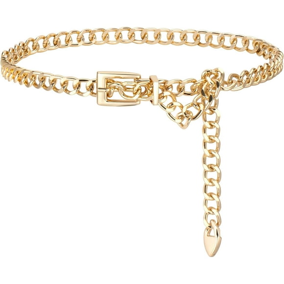 Zhengup Chain Belts Leather Waist Belt for Women Layered Metal Chain Belt