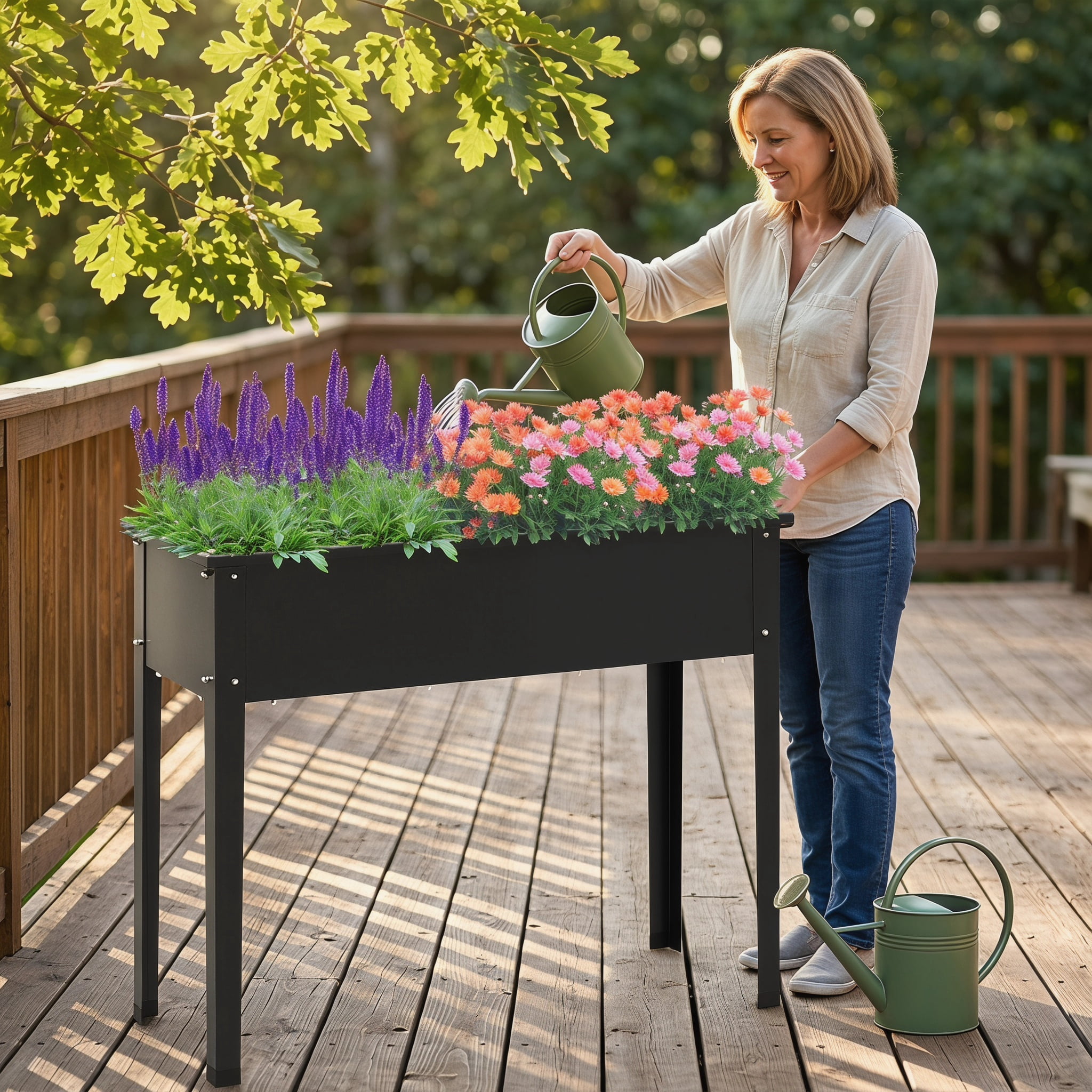 Resenkos Raised Planter Boxes, Large Space Elevated Flower Beds,Metal Raised Garden Bed with Legs and Drainage Hole for Vegetable Flower-40 x 11 x 31.5 inches
