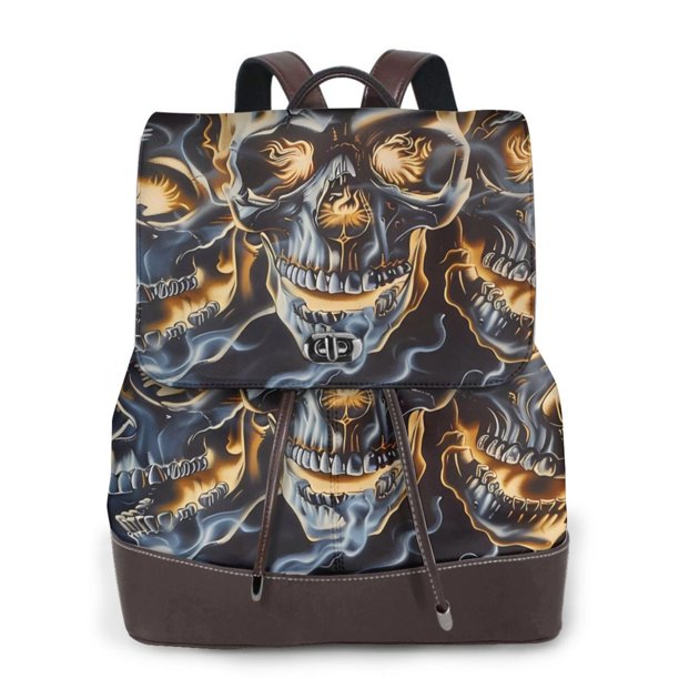 Fotbe Fiery Skull Trio Mochila Bolso con Estampado para Mujer, Mochila Antirrobo de Nylon Impermeable, Bolsa Ligera de Hombro