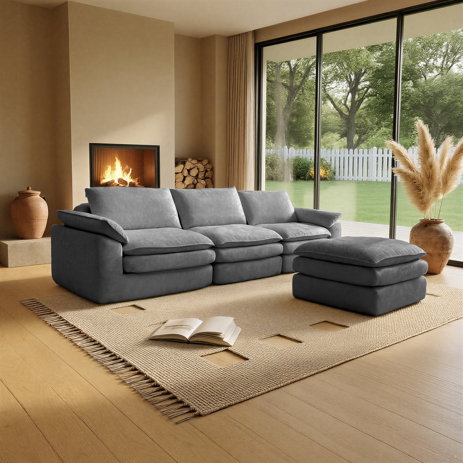 Kelyda 116'' Cloud Sectional Couches L Shaped, Modern Convertible Modular Cloud Chenille Sofa for Living Room Grey