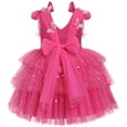 thumbnail image 2 of IBTOM CASTLE Toddler Girls Butterfly Birthday Dress Rainbow Tulle Formal Wedding Party Ruffle Tutu Dresses Photo Shoot 3-4 Years Hot Pink, 2 of 8