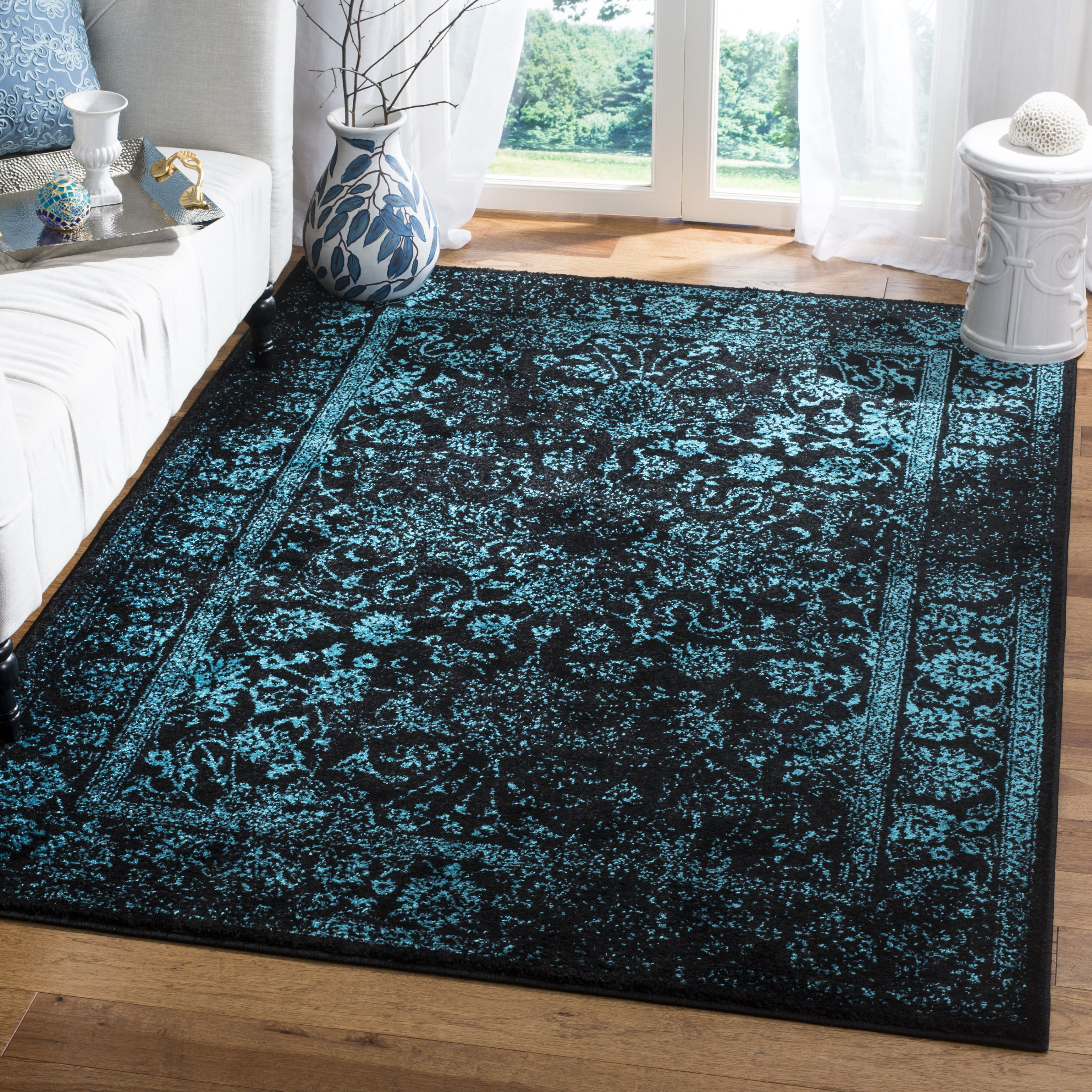 Safavieh Adirondack Wyatt Traditional Distressed Area Rug, Black/Teal, 2' x 4'