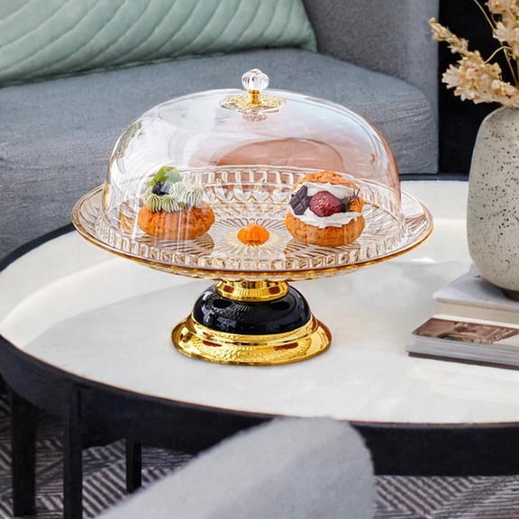 Fancyes Cake Plate Cake Stand with Cover Clear Decoration Pastries Tray Snack Serving Cookie Platter for Gatherings Festivals Banquet Yellow