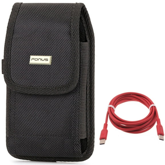 Red 6ft Long Cable w Case Belt Clip for Samsung Galaxy S20 Fan Edition - USB-C to Type-C PD Fast Charger Cord Power, Rugged Holster Canvas Cover fits Galaxy S20 FE (Fan Edition)