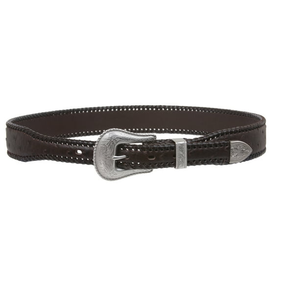 Western Faux Ostrich Print Lased Tapered Leather Belt