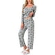 thumbnail image 4 of Conjunto de pijama de mujer de tres piezas: top de tirantes, pantalones largos y cárdigan de manga larga en gris y marrón con lazo, talla XS, 4 of 5