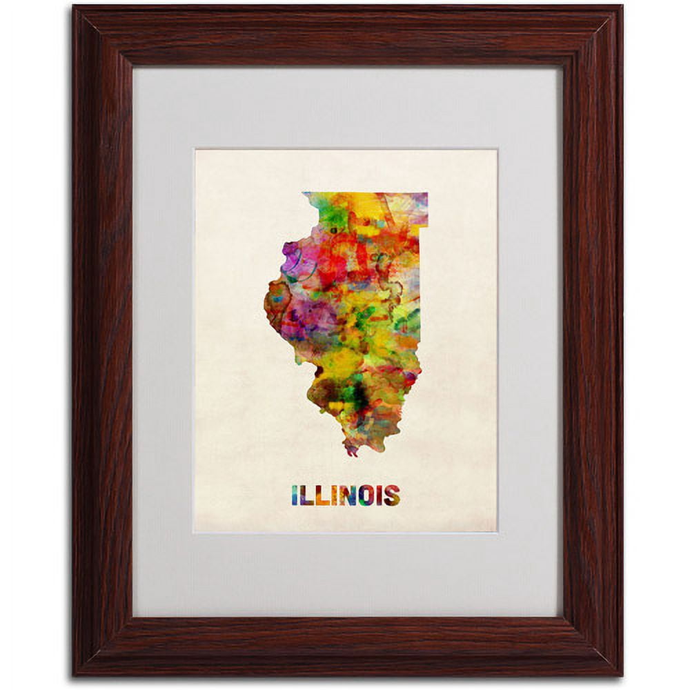 Trademark Fine Art "Illinois Map" Matted Framed Art by Michael Tompsett, Wood Frame