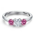 thumbnail image 3 of Gem Stone King 925 Sterling Silver White Moissanite and Pink Moissanite Engagement Ring for Women | 0.96 Cttw | Round 5MM | Gemstone Birthstone | Size 7, 3 of 7