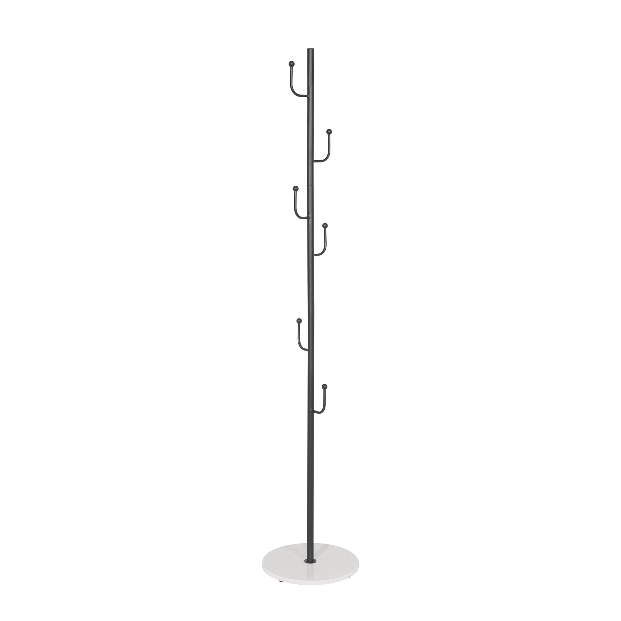 Abble Coat Rack 6 Hooks 64.5 in Freestanding Metal Coat Rack Coat and Hat Hanger Organizer Rack Garment Stand with White Stone Base for Home, Office, Entryway, Hallway, Black