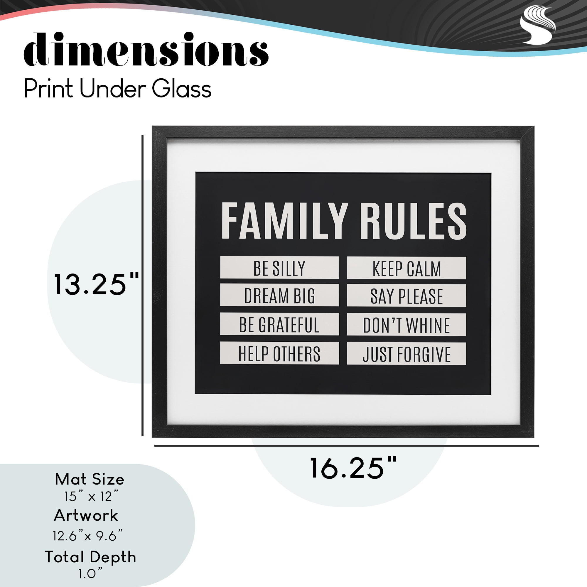 Stupell Industries Family Rules Simple Black Black Framed Print Under Glass, design by SD Graphics Studio