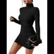 thumbnail image 2 of Vestido Tipo Suéter de Punto Acanalado para Mujer, de Larga, Fruncido, Ajustado, con Cuello Alto y Cintura Alta Negro S, 2 of 9