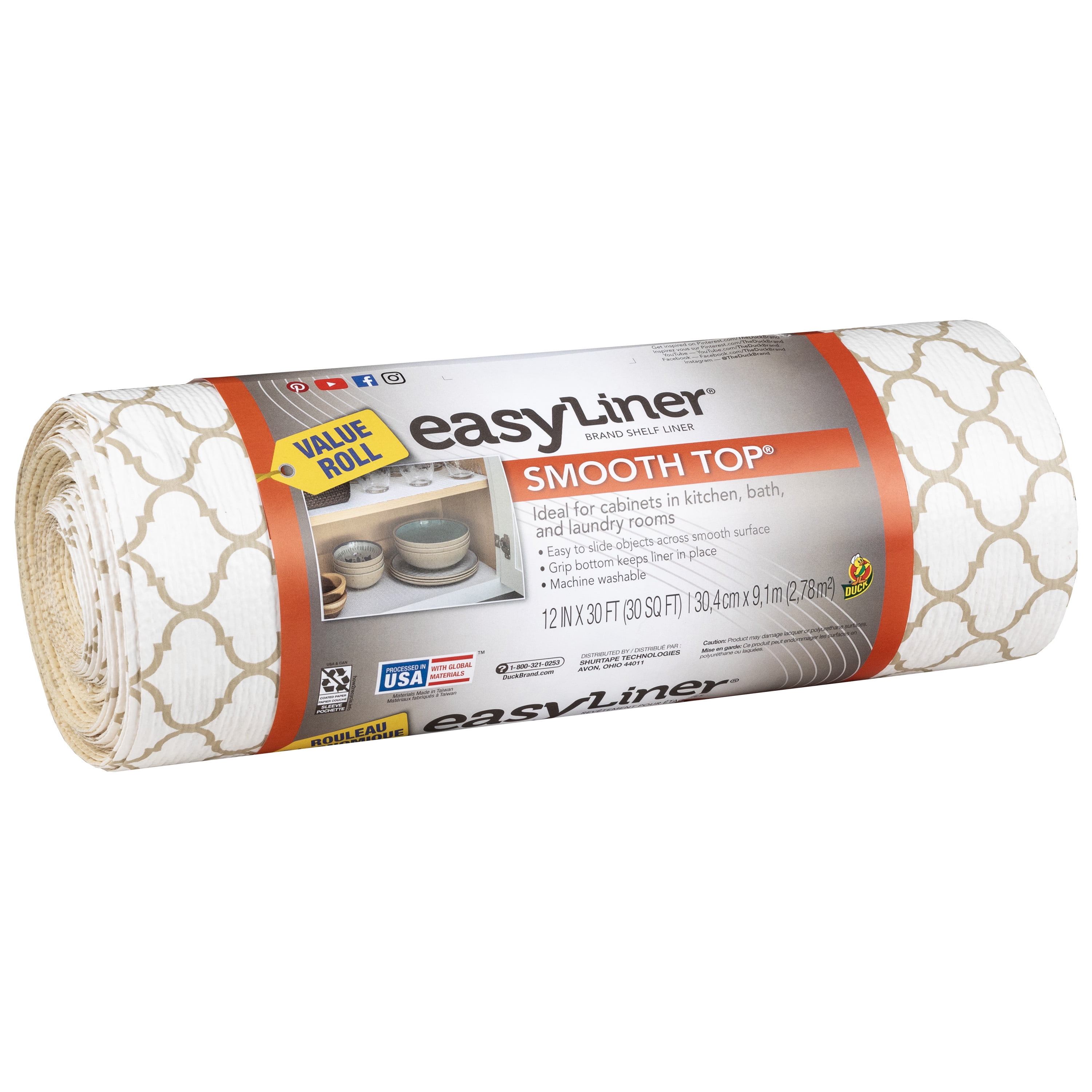 EasyLiner Smooth Top 12 in. x 30 ft. Shelf Liner, Taupe Quatrefoil -  Walmart.com