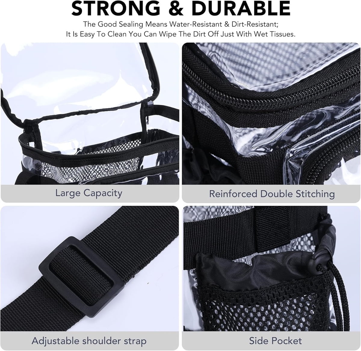 Tutuviw Clear Double-Decker Lunch Bag, Extra Large Clear Tote Bag for Men and Women, Stadium Bags, Plastic Transparent Food Lunch Box Containers for Work, Picnic (11 in)
