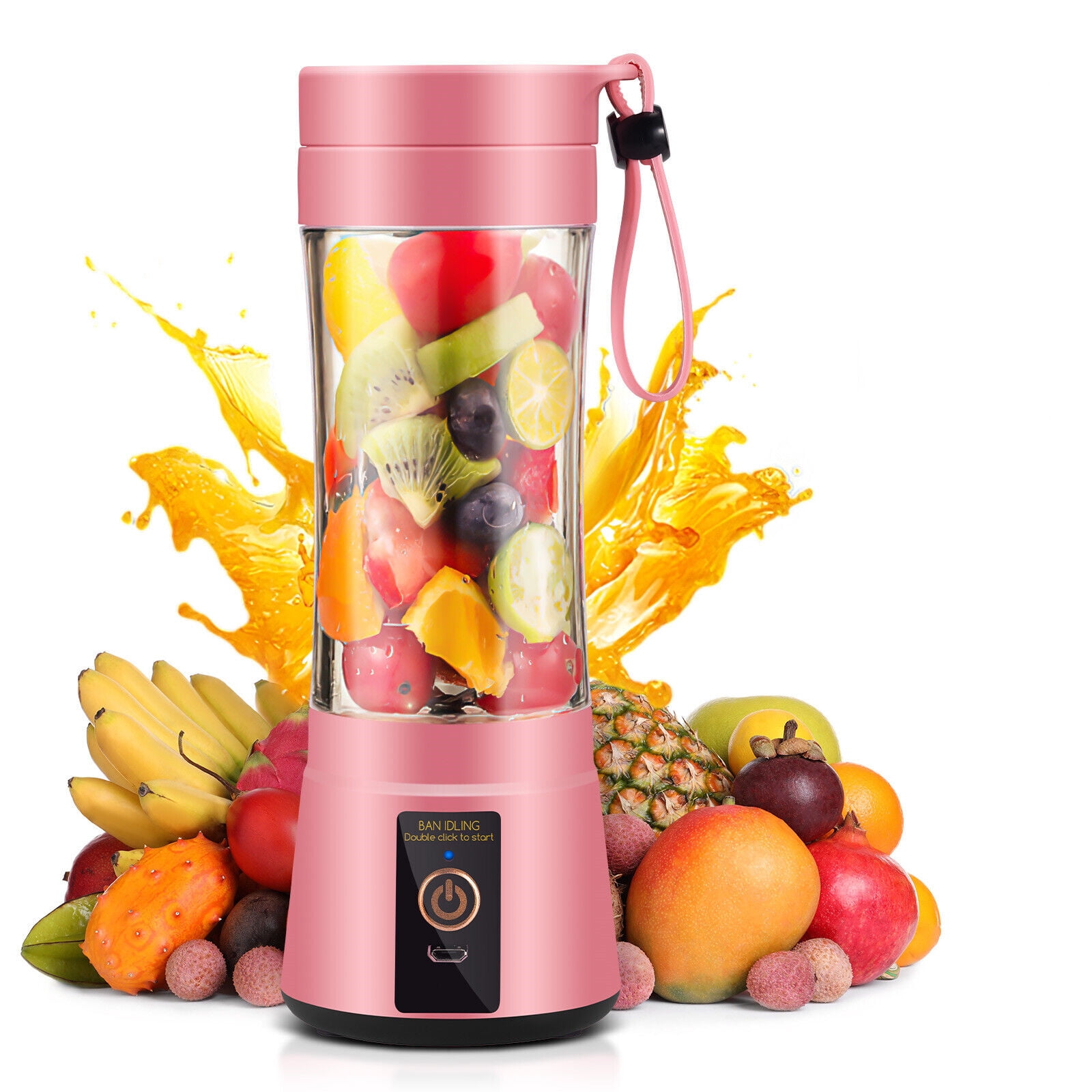 Pink Milk Shakes 380ml Personal Mixer Fruit Rechargeable with USB UPGRADED VERSION OUNJE Portable Blender Six 3D Blades for Great Mixing Mini Blender for Smoothie Fruit Juice 