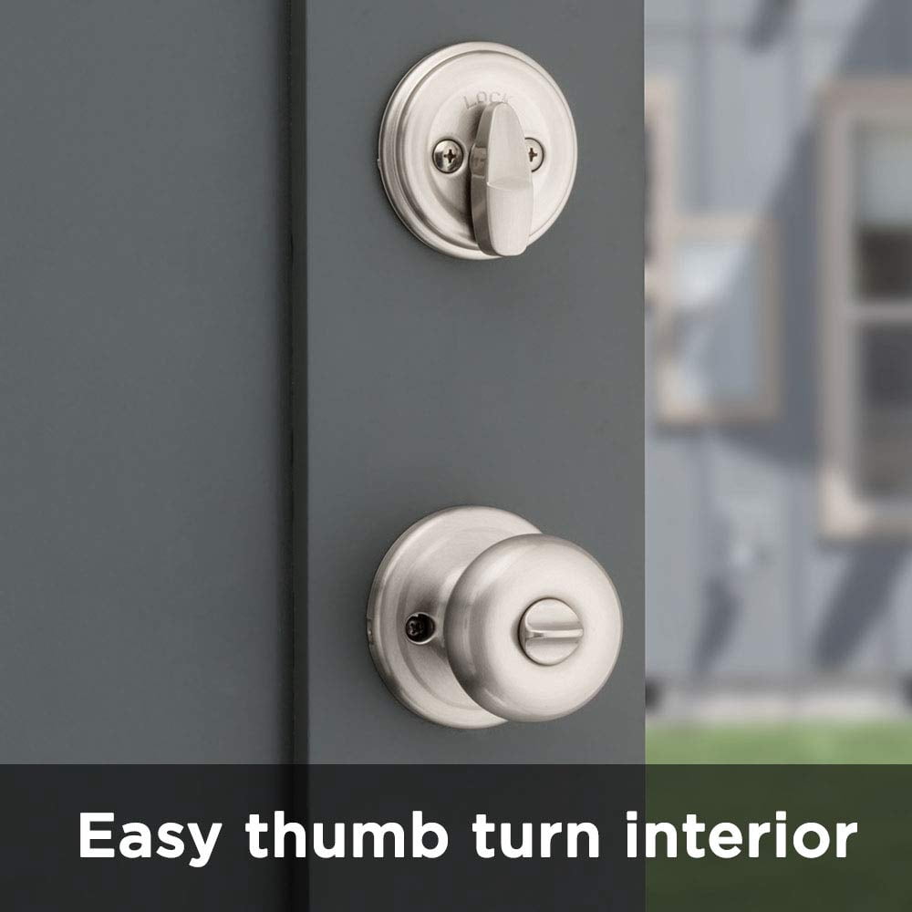 991 Juno Keyed Entry Knob and Single Cylinder Deadbolt Combo Pack featuring SmartKey® in Satin Nickel