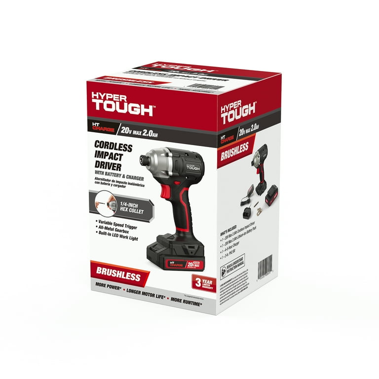 Hyper Tough 20V Brushless Impact Driver with 2.0Ah Lithium-Ion