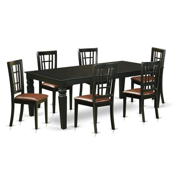 East West Furniture LGNI7-BLK-LC Dining Room Set with One Logan Table & Six Faux Leather Upholstery Chairs, Luxurious Black - 7 Piece