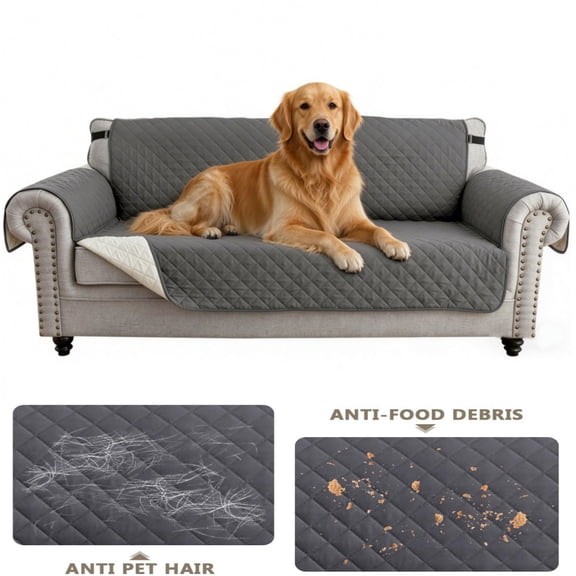 Reversible Loveseat Slipcover Waterproof Couch Protector, Non-Slip Backing with Secure Elastic Straps & Side Storage Pockets, Washable Sofa Cover for Pets, Dogs, Cats and Kids(60", Dark Grey)
