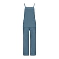 thumbnail image 5 of 2 Piece Outfits Summer,Women's 2 Piece Cotton Linen Outfits Casual Loose Sleeveless Tank Top Wide Leg Pant Sets Summer with Pockets, 5 of 6