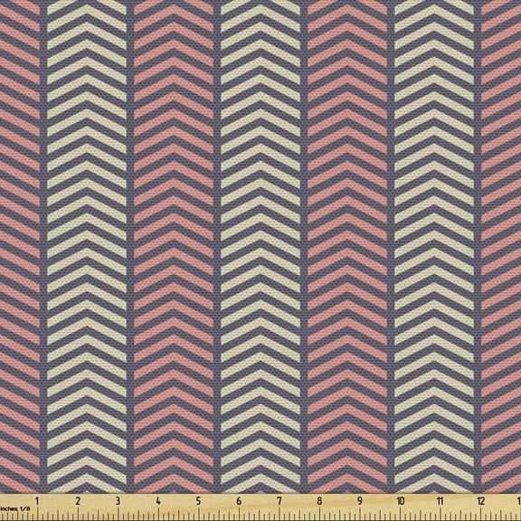 Arrow Sofa Upholstery Fabric by the Yard, Rhythmic Structures of Herringbone or Chevron Inspired Streaks, Decorative Fabric for DIY & Home Accents, 2 Yards, Coral Pale Mustard by Ambesonne