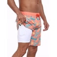 thumbnail image 6 of Mowujeit Mens Swim Trunks Quitck Dry Beach Shorts with Zipper Pockets and Compression Liner-Orange Blue S, 6 of 9
