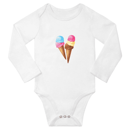 

Ice Cream Cute Baby Long Sleeve Bodysuits (White 12-18M)