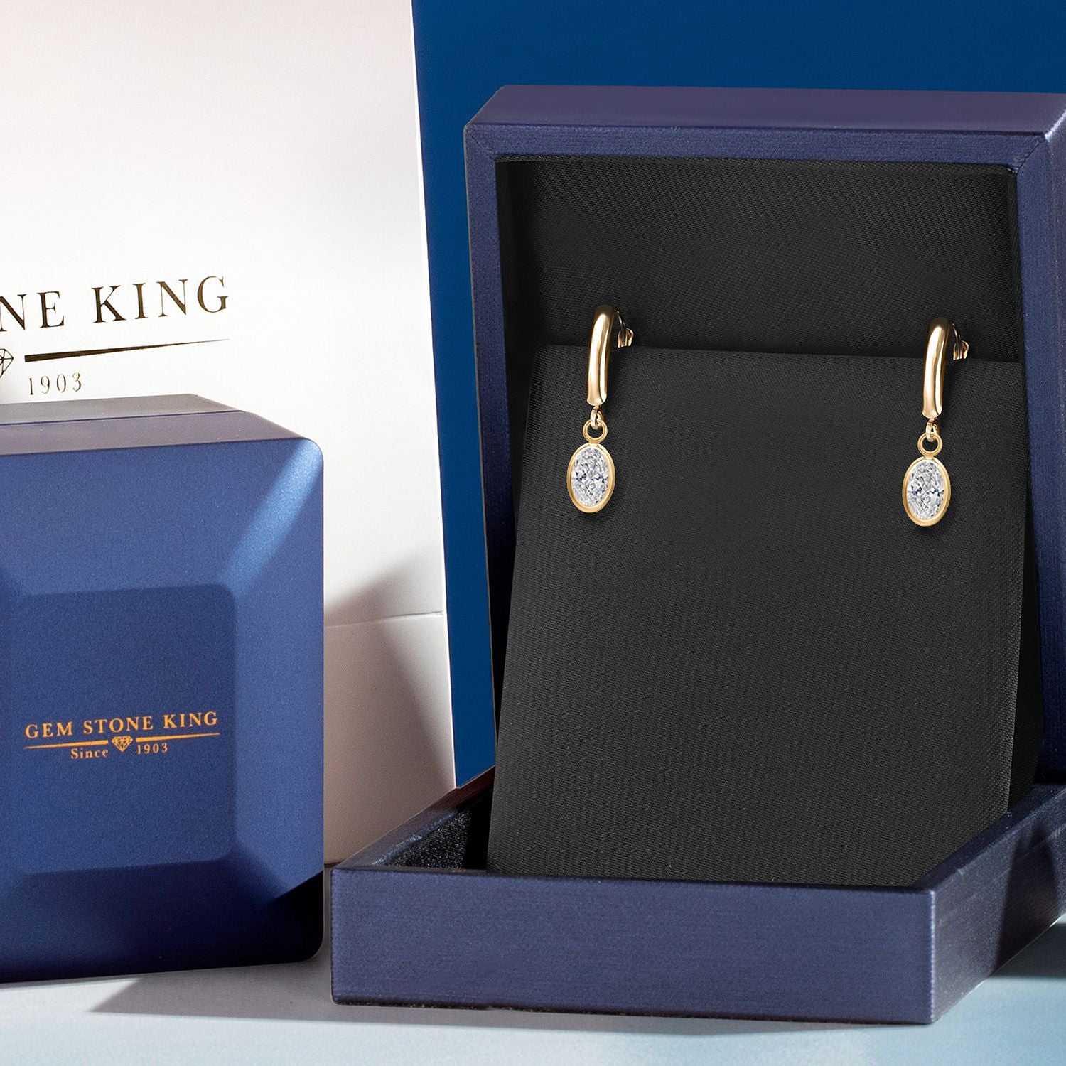 Gem Stone King 14K Yellow Gold Lab Grown Diamond Earrings for Women | 1.40 Ct | Gemstone April Birthstone | Oval 7X5MM | DEF Color | VVS-VS Clarity